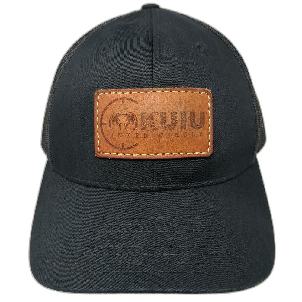 Kuiu Trucker Hat Black One Size Leather Patch Inner Circle Mesh Back Snapback